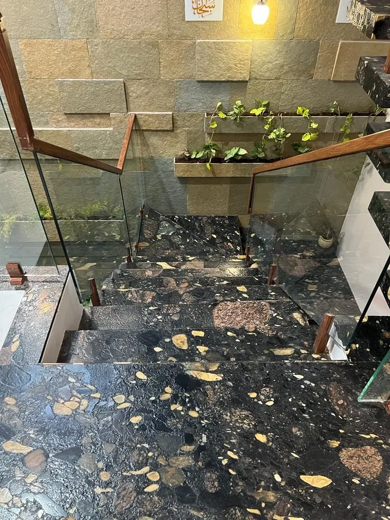 Granite stairs living room design Lucknow